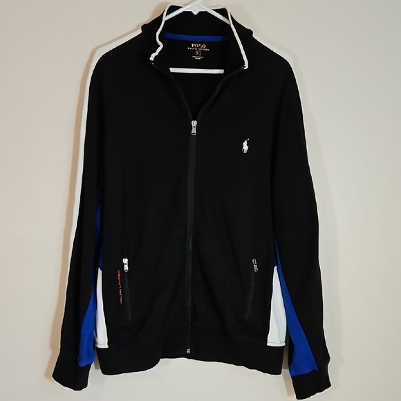 Polo Ralph Lauren Mens Zip Track Jacket Black Blue White Pony Preppy LG - Picture 1 of 8